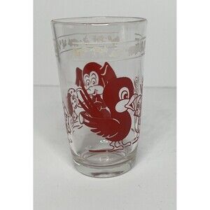 Vintage Libby Juice Glass Red Elephant and Bird Retro Swanky